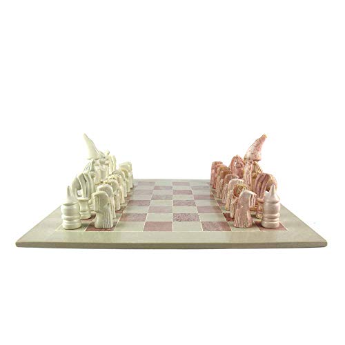 Global Crafts Maasai Tribe Soapstone Chess Set - Hand Carved Chess Board - Ages 6+ - size: 14 Inch