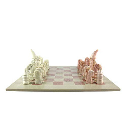 Global Crafts Maasai Tribe Soapstone Chess Set - Hand Carved Chess Board - Ages 6+ - size: 14 Inch
