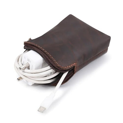 Full-Grain Leather Playing Card Case, Brown | Zippered, For Poker & Bridge Cards, Travel Card Organizer, Secure Multi-Purpose Wallet, Storage Pouch - color: Brown