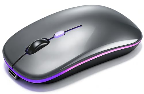 Wireless Bluetooth Mouse, Rechargeable Computer Mouse, Grey | Dual Mode - BT5.2 & 2.4G,Long Lasting,Silent RGB LED Mice,Slim Portable Mouse for Laptop,PC,Tablet,MacBook,iPad,Apple Devices - color: Grey