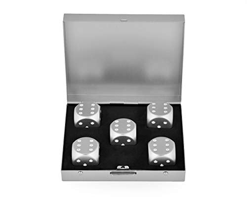 DS.DISTINCTIVE STYLE Aluminum Alloy Dice 5 Pieces 16mm Portable Metal Dices with Case 6 Sided Dice for Party Game - color: Silver, style: Square