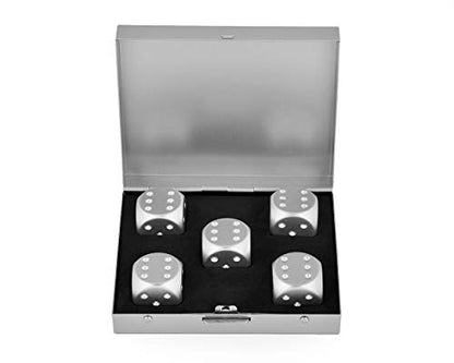 DS.DISTINCTIVE STYLE Aluminum Alloy Dice 5 Pieces 16mm Portable Metal Dices with Case 6 Sided Dice for Party Game - color: Silver, style: Square