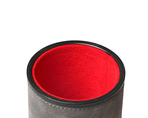 Leatherette Dice Cup Set with 6 Dices, Felt Lining Inside Quiet for Playing Liars Dice Farkle Board Games - color: Grey