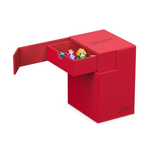 Ultimate Guard Flip'n'Tray 133+, Deck Case for 133 Double-Sleeved TCG Cards + Dice Tray, Red, Independent Magnetic Closure & Microfiber Inner Lining - color: Red, size: 133+