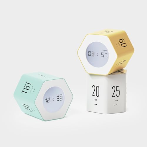 mooas Multi-Hexagon Clock Timer, Cube, Backlight, Countup/Down (Mint) | 6 Preset Times, Productivity Timer, 12/24H Clock, Battery Operated, Sound/Mute, Easy to Use, Exercise, Study, Cooking, Work - color: Mint