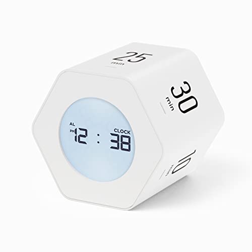 mooas Multi-Hexagon Clock Timer, Cube, Backlight, Countup/Down (White) | 6 Preset Times, Productivity Timer, 12/24H Clock, Battery Operated, Sound/Mute, Easy to Use, Exercise, Study, Cooking, Work - color: White, Mint, Yellow