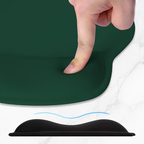ITNRSIIET Ergonomic Mouse Pad with Wider Memory Foam Wrist Rest +17% - Curved Cushion Reduces Pressure 20%, Pain Relief, Non-Slip, Smooth, Cute Colors, 9.85 x 9 in, Deep Green - color: Deep Green