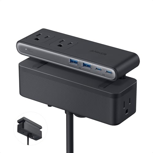 Anker Nano Power Strip, Desk Clamp, 70W Max, 1500J Surge Protector, 2 USB C | 6AC, Extension Cord, Outlet Extender Desk Organizer Gaming Accessories Home Office Essentials, Fit 0.6~1.8'' Tabletop Edge - color: Black