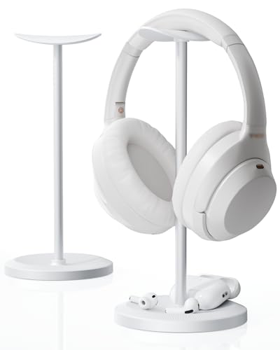 Headphone Stand, Desktop Headset Holder, White | Earphone Stand, Gaming Headphone Hanger, Enlarged Headrest Heavy Base, Office Desk Accessories for All Headphones Size - color: White