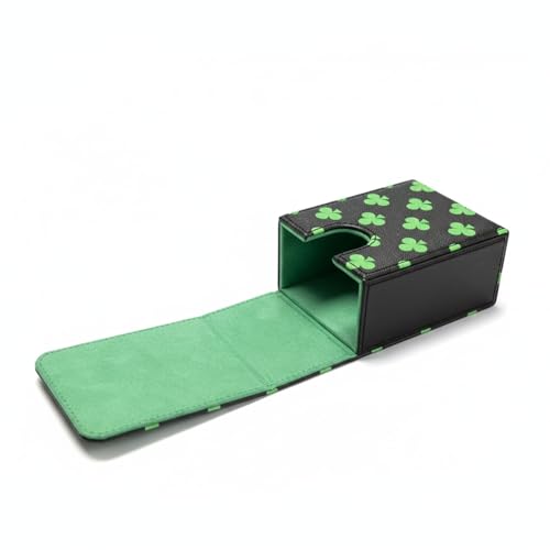 Double Decker Leather Poker Card Case - Holds Two Sets of Poker Size Cards - Premium Dual-Deck Holder with Stylish Design and Secure Closure (Green-Clubs) - color: Green-Clubs