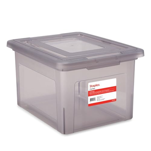 STAPLES File Box Plastic File Box Snap, Letter/Legal Size, Frost Gray, 4/Carton - color: Gray, size: 4 Pack, style: Box (Snap Lid)