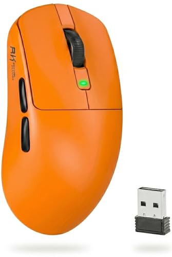RK ROYAL KLUDGE RK M30 Wireless Gaming Mouse, 43g Ultra-Lightweight Computer Mouse with 2.4GHz/Bluetooth/USB-C, 24000 DPI, Rechargeable PC Game Mice with 5 Programmable Buttons for Win/Mac, Orange - color: orange