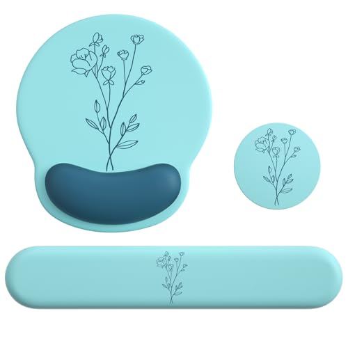 Mouse Pad with Keyboard Wrist Rest,Ergonomic Mouse Pad Wrist Support PU Base with Coaster,Mousepad with Nonslip Base for Computer Laptop Keyboard Home&Office - color: L-Teal Plants