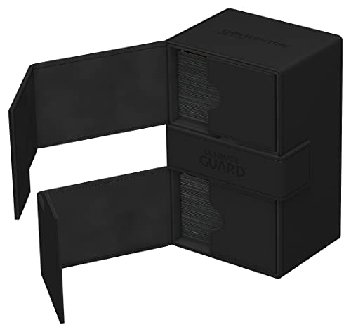 Ultimate Guard Twin Flip'n'Tray 160+, Deck Case for 160 Double-Sleeved TCG Cards + Dice Tray, Black, Independent Magnetic Closure & Microfiber Inner Lining - color: Black, size: 160+
