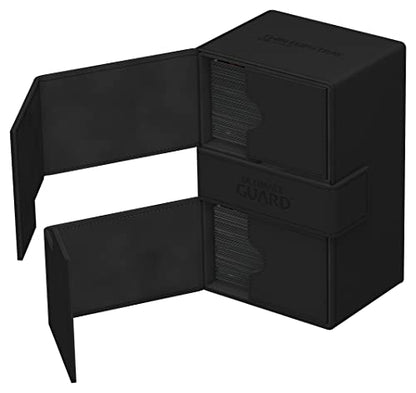 Ultimate Guard Twin Flip'n'Tray 160+, Deck Case for 160 Double-Sleeved TCG Cards + Dice Tray, Black, Independent Magnetic Closure & Microfiber Inner Lining - color: Black, size: 160+