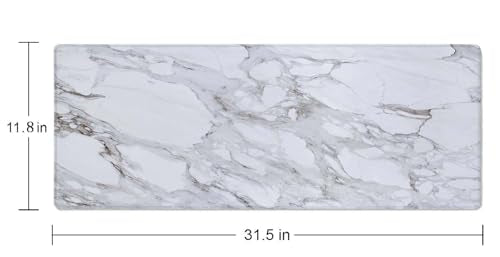 White Grey Marble Print Large Gaming Mouse Pad Keyboard Desk Pad Extended Mouse Pad Gaming Office Decor, PC Laptop Mouse Pads Large (31.5x11.8 in) with Stitched Edges Non-Slip Base Mousepad XL - color: White Grey Marble Print