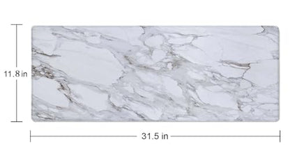 White Grey Marble Print Large Gaming Mouse Pad Keyboard Desk Pad Extended Mouse Pad Gaming Office Decor, PC Laptop Mouse Pads Large (31.5x11.8 in) with Stitched Edges Non-Slip Base Mousepad XL - color: White Grey Marble Print