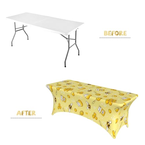 Famame Cute Bees and Honey Rectangular Fitted Tablecloth- 6Ft Stretch Spandex Table Covers Patio Design Tablecloths for Wedding Banquet Party (72Lx30Wx30H) - color: Bees and Honey, size: 3" x 1" (Rectangular)