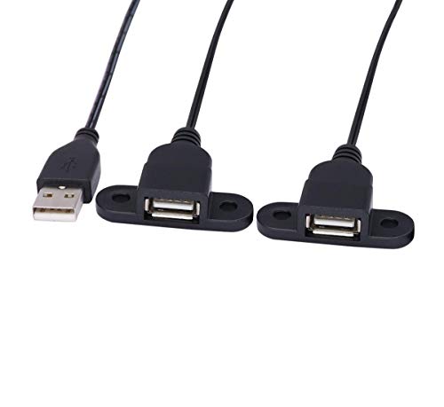 USB 2.0 Male to Dual Female Charging Extension Cable, Furniture nightstand Sofa Electric Vehicle on-Board Charging Port, Panel Mount Cable with Screw Hole 5ft (1 pcs) - color: 1 pcs Dual Female