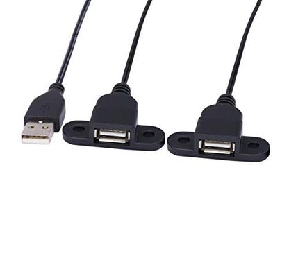 USB 2.0 Male to Dual Female Charging Extension Cable, Furniture nightstand Sofa Electric Vehicle on-Board Charging Port, Panel Mount Cable with Screw Hole 5ft (1 pcs) - color: 1 pcs Dual Female