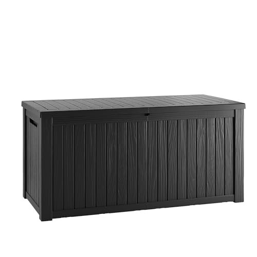 TARKARI 200 Gallon Lockable Resin Deck Box, Waterproof & UV-Resistant Outdoor Storage Box for Outdoor Cushion Storage, Garden Tools & Pool Accessories Storage, Black - color: Black, size: 200 gallons