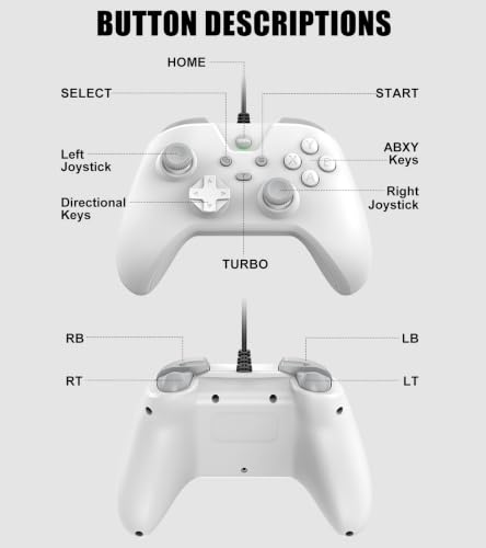 Wired Controller for Android/Tablet/Windows PC/Switch/PS4/PS3, 1000Hz Polling Rate Plug and Play Gaming Gamepad Joystick with USB C Adapter, Dual Motors, Turbo, 6.56ft Cable,Ultra-Low Latency -White - color: White