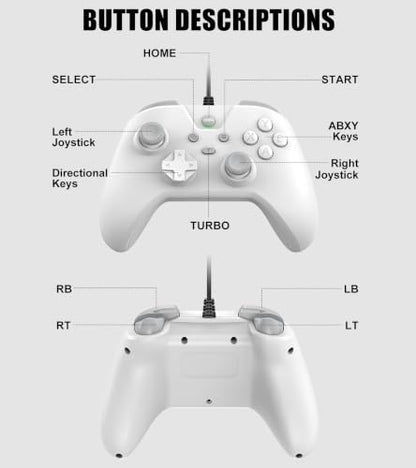Wired Controller for Android/Tablet/Windows PC/Switch/PS4/PS3, 1000Hz Polling Rate Plug and Play Gaming Gamepad Joystick with USB C Adapter, Dual Motors, Turbo, 6.56ft Cable,Ultra-Low Latency -White - color: White