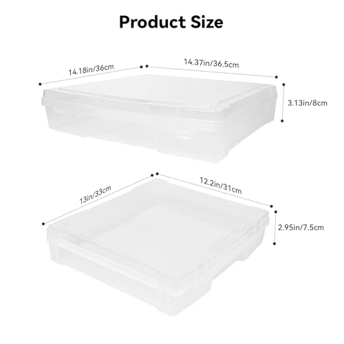 Plastic Scrapbook Paper Storage Cases, Portable Board Game Storage Cases, Hobby Art Craft Box, Acid-Free Rounded Corner Containers (12"x12" 11"x10" Thick Clear 12Pcs)
