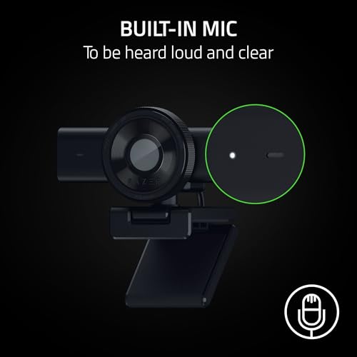 Razer Kiyo V2 X - Full HD Webcam 1080p, 60 FPS for Creators - Auto Focus - Wide Angle Lens - Built-in Microphone - Compatible with Open Broadcaster Software OBS and Xsplit | Black