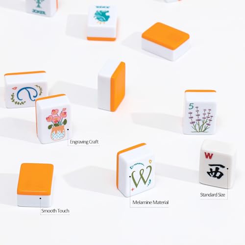 American Mahjong Tile Set, 160 Orange Engraved Melamine Mahjong Tiles with Mahjong Tile Bag and Mahjong Accessories - color: Orange
