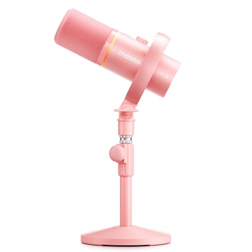 MAONO PD200W Hybrid Wireless Podcast Microphone for PC, Dynamic XLR USB Mic with Desktop Stand, Software, Noise Cancellation, for Vocal Recording, Streaming, Content Creation, Pink - color: Pink