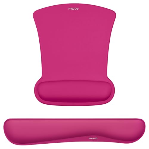 MOSISO Wrist Rest Support for Mouse Pad & Keyboard Set, Ergonomic Mousepad Non-Slip Base Home/Office Pain Relief & Easy Typing Cushion with Neoprene Cloth & Raised Memory Foam, Rose Red - color: Rose Red