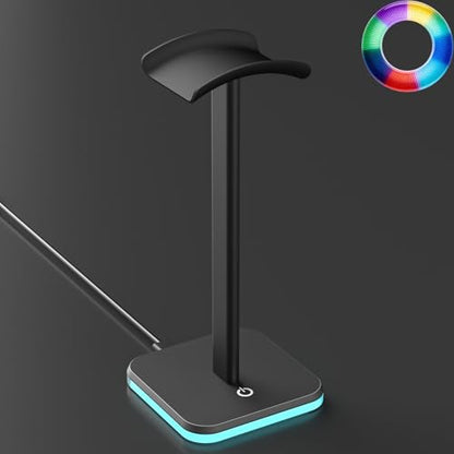 Headphone Stand for Desk - Headset Stand Headphone Holder (RGB-Black) | with Aluminum Hanger and Plastic Headrest, headphone holder for AirPods Max, Sony, Bose, Beats and More - color: RGB-Black