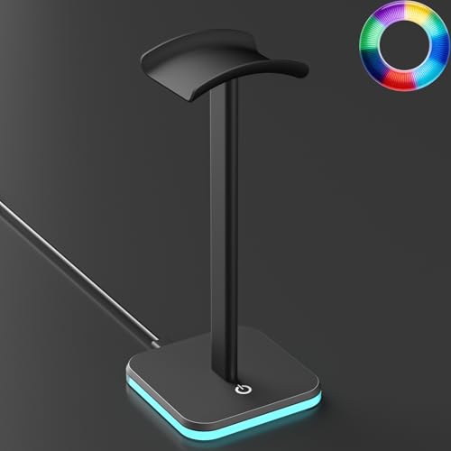 Headphone Stand for Desk - Headset Stand Headphone Holder (RGB-Black) | with Aluminum Hanger and Plastic Headrest, headphone holder for AirPods Max, Sony, Bose, Beats and More - color: RGB-Black