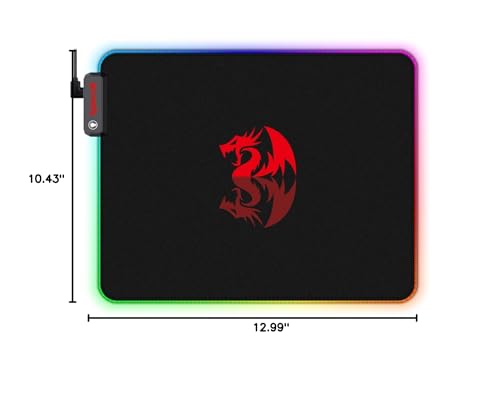 Redragon Pluto Ergonomic RGB USB Mouse Mat Non-Slip Surface Waterproof Gaming Gaming Video Games Retro Illuminated LED for PC and Mac (Medium)