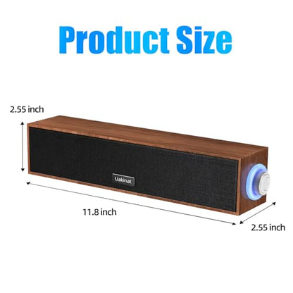 Uakinat Computer Speakers,Wooden Multimedia Digital Speaker,USB Powered 3.5mm AUX PC Speakers,Surround Sound Portable Computer Sound Bar Speaker for Desktop Laptop (Brown)