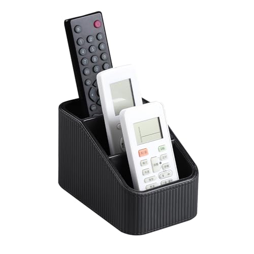 Remote Control Holder, PU Leather Nightstand Organizer Bedside Caddy with 3 Compartments, Small Desk Organizer for Remote/Pen/Glasses/Phone (Black) - color: Black