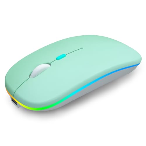 AIKOKOK Wireless Bluetooth Mouse, Rechargeable, Dual Mode Bluetooth 5.2 & 2.4G USB, LED Lights, Slim, Silent, Portable Computer Mouse for Laptop, PC, MacBook, iPad, Tablet (Green) - color: Green
