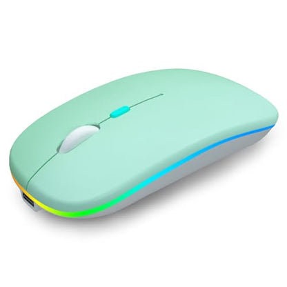 AIKOKOK Wireless Bluetooth Mouse, Rechargeable Dual Mode Mouse, Green | BT 5.2 & 2.4G USB Receiver, 3 Adjustable DPI,LED Lights,Slim,Silent,Portable Computer Mouse for Laptop,PC,MacBook,iPad,Tablet - color: Green