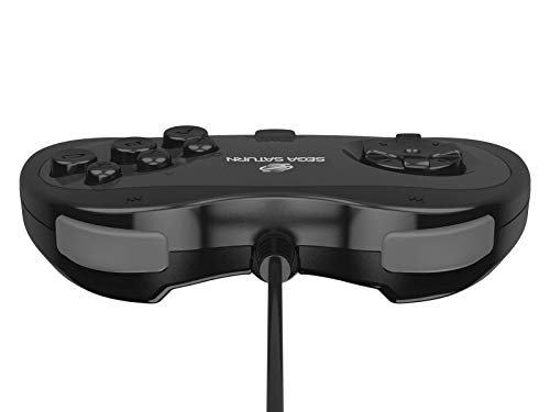 Retro-Bit Official Sega Saturn USB Controller Pad for Sega Genesis Mini, PS3, PC, Mac, Steam, Switch - USB Port (Black) - color: Black