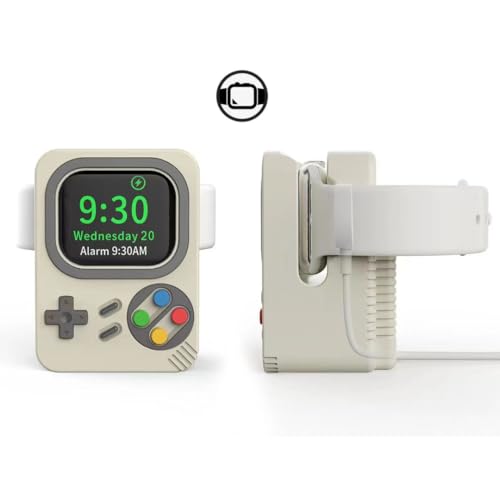 Retro Gaming iWatch Charger Stand for Ultra 2/SE/Series 10/9/8/7/6/5/4 | Stable Silicone Dock, Nostalgic Design, Nightstand Mode, Compact Charging Station (Sandstone Grey) - color: Sandstone Grey
