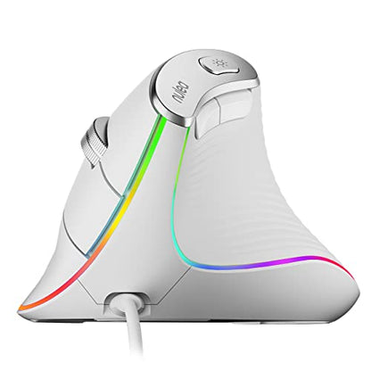 Nulea M504 유선 수직 마우스, USB 인체 공학적 광학 마우스, 4가지 조절 가능한 DPI, 11가지 RGB 백라이트 모드, 노트북, PC, 데스크톱, 맥과 호환, 화이트 - color: C-화이트