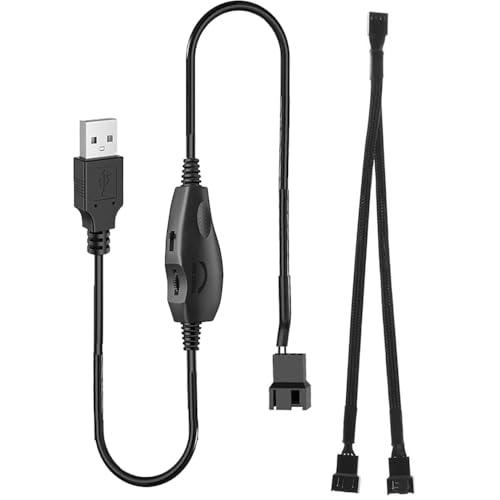 Gebildet 12V Voltage Step-Up USB to 3-Pin and 4-Pin PC Fan Sleeved Power Adapter Cable+Splitter Cable 1 to 2 with Switch and Speed Regulator - style: USB (1 to 2) switch/regulator