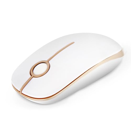 Unipows Wireless Mouse-2.4G Slim Portable Computer Mouse, White Gold | Nano Receiver, Less Noise Mobile Optical Mice for Notebook, PC, Laptop, Desktop - color: White and Gold