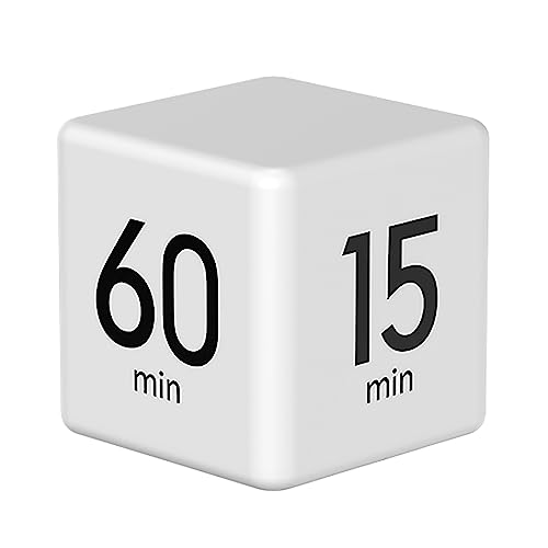 Cube Timer, Gravity Sensor Flip Timer for Study, Work, Game, Task, Kitchen, Kids, ADHD, Productivity, Workout (White 15-20-30-60)