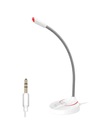 3.5mm Gaming Microphone, Plug Play PC Mic, Noise Reduction Condenser Mic for Podcast Streaming, Desktop Wired Microphone for Gaming Voice Chat, Online Class, PC Laptop Computer Recording - color: White, size: 3.5mm