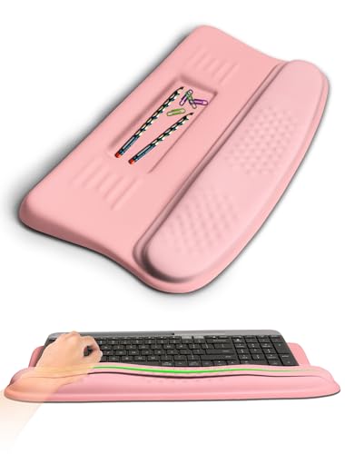 Ergonomic Wave Wrist Rest with Keyboard Stand, Cushioned Palm Rest, Comfortable Integrated Memory Foam for Natural Typing and Relieve Wrist Pain, Pink Serenity - color: Pink Serenity