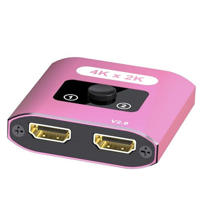 HDMI Switch Splitter 4K@60Hz, Aluminum HDMI 2.0. Bi-Directional Switch Supports 2 in 1 out or 1 in 2 out, Ideal for Connecting Devices Like Xbox, PS5/4/3, Blu-Ray players, Fire Stick, Roku, and HDTVs. - color: Pink