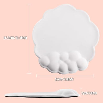 Mouse Pad Wrist Support, Cloud Mousepad with Memory Foam Wrist Rest, Non-Slip PU Base Gaming Leather Surface Mouse Pad for Home Office Laptop, White - color: White