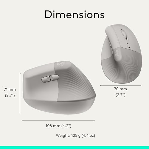 Logitech Lift Vertical Ergonomic Wireless Mouse - Sand | Connect via Bluetooth or included Logi Bolt USB-A receiver, quiet clicks, 4 of 6 buttons customizable, Windows Mac compatible - color: Sand, style: Right-Handed